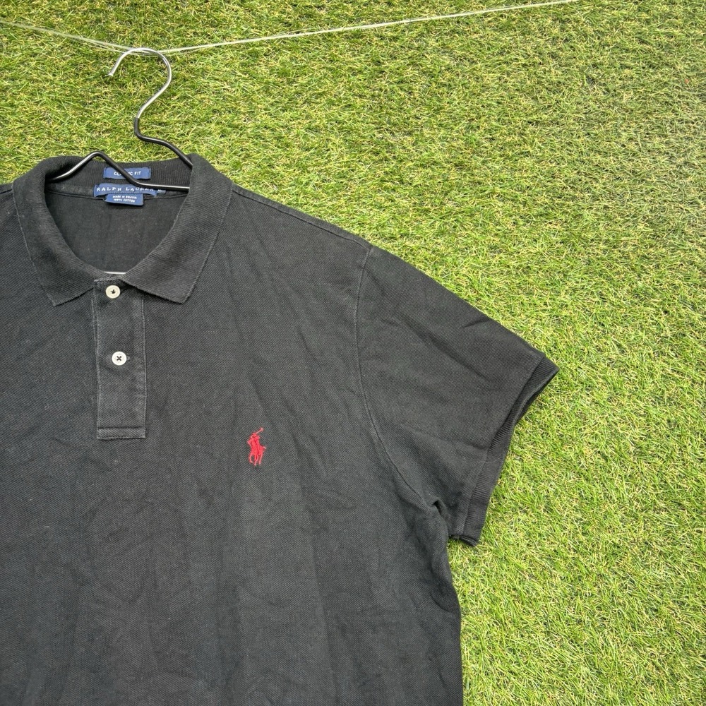 Ralph Lauren Sport Polo Shirt Womens XL Black 100% Cotton Red Pony Logo Black